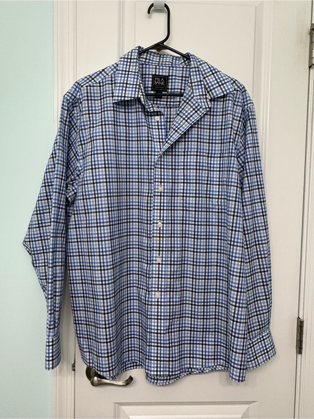 Jos. A. Bank Blue and White Plaid Dress Shirt